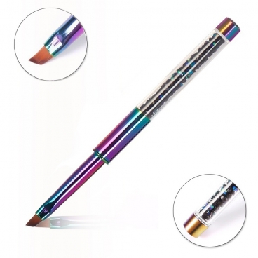 Pędzelek do żelu skośny *4 rainbow z kryształkami składany