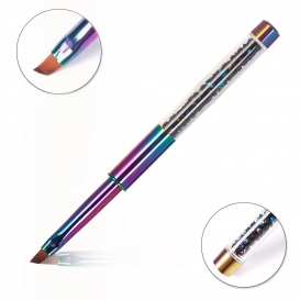 Pędzelek do żelu skośny *6 rainbow z kryształkami składany