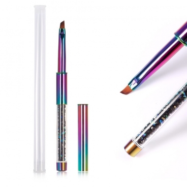 Pędzelek do żelu skośny *6 rainbow z kryształkami składany