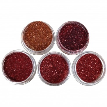 Pyłek brokat do zdobienia paznokci RED 5 szt. zestaw
