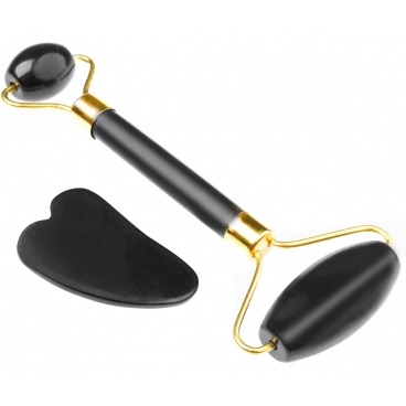 Roller wałek masażer do twarzy kwarcowy + kamień Gua Sha