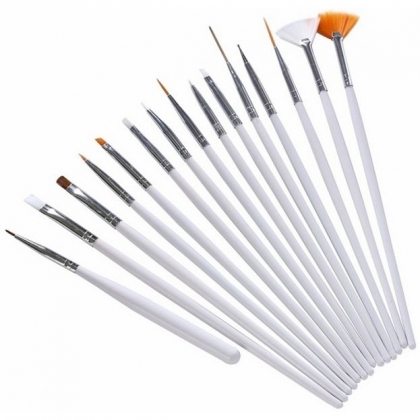 Zestaw pędzli do zdobień 15 szt. - sonda, wachlarzyki, żel