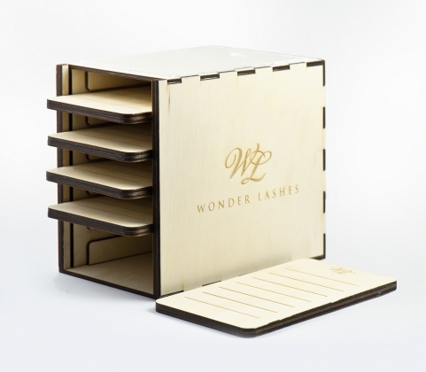 WL Lash Box mały drewniany do rzęs prezenter szkło